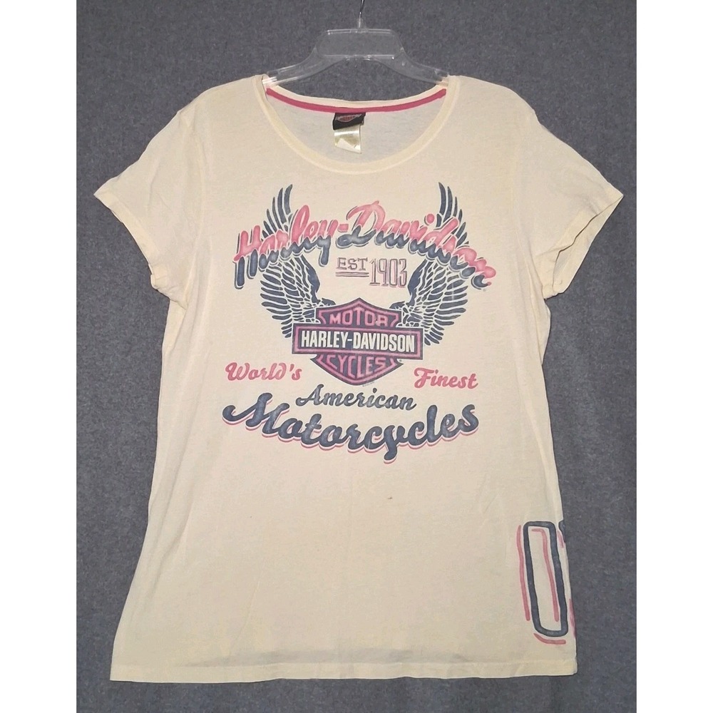 Harley Davidson Shirt Women's XL Yellow Made In USA Laidlaw's CA Motorcycle